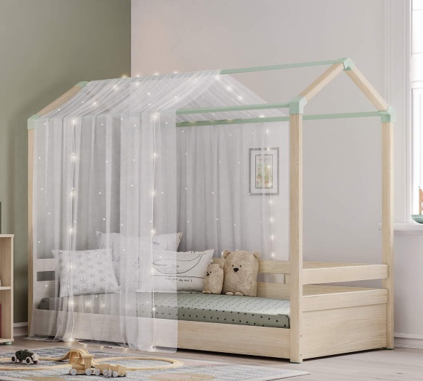 Кровать домик с надстройкой для балдахина Montes Natural (90x200 cm) Cilek